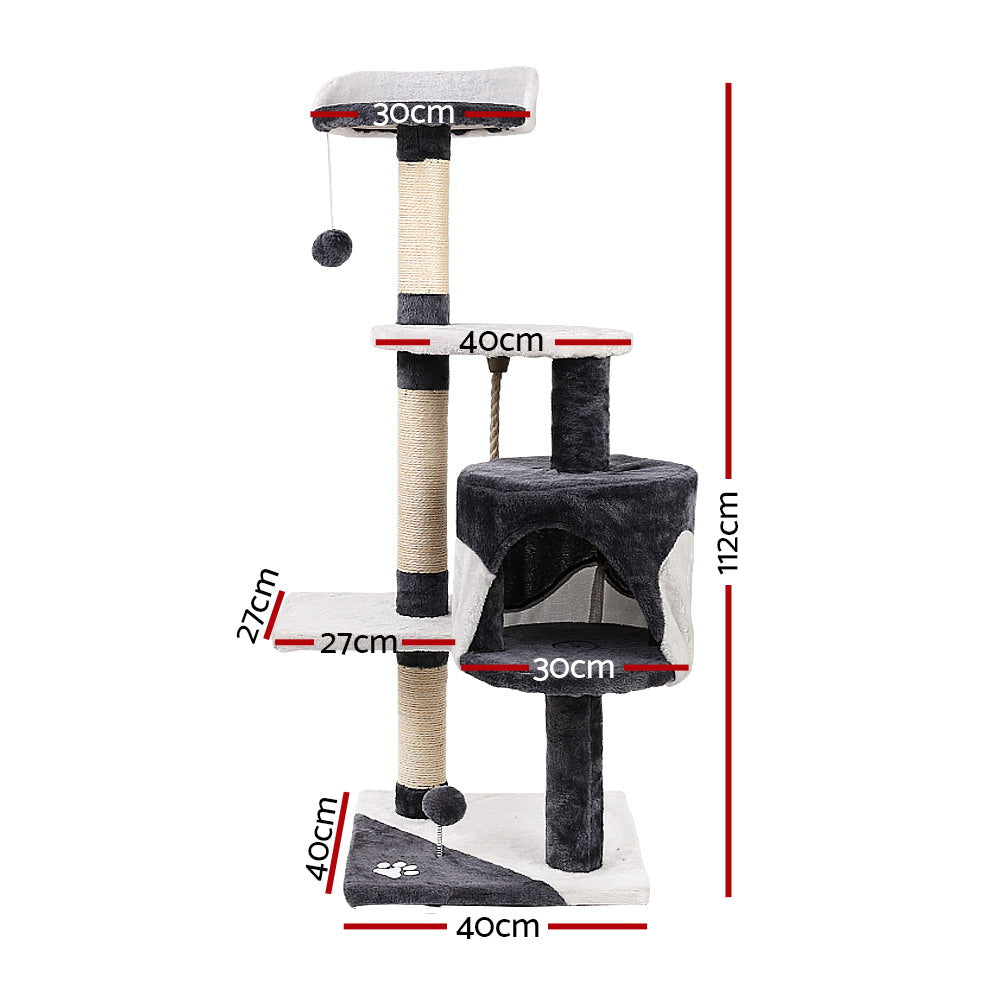 112cm Multi-Level Wooden Cat Tree with Scratching Posts & Condo