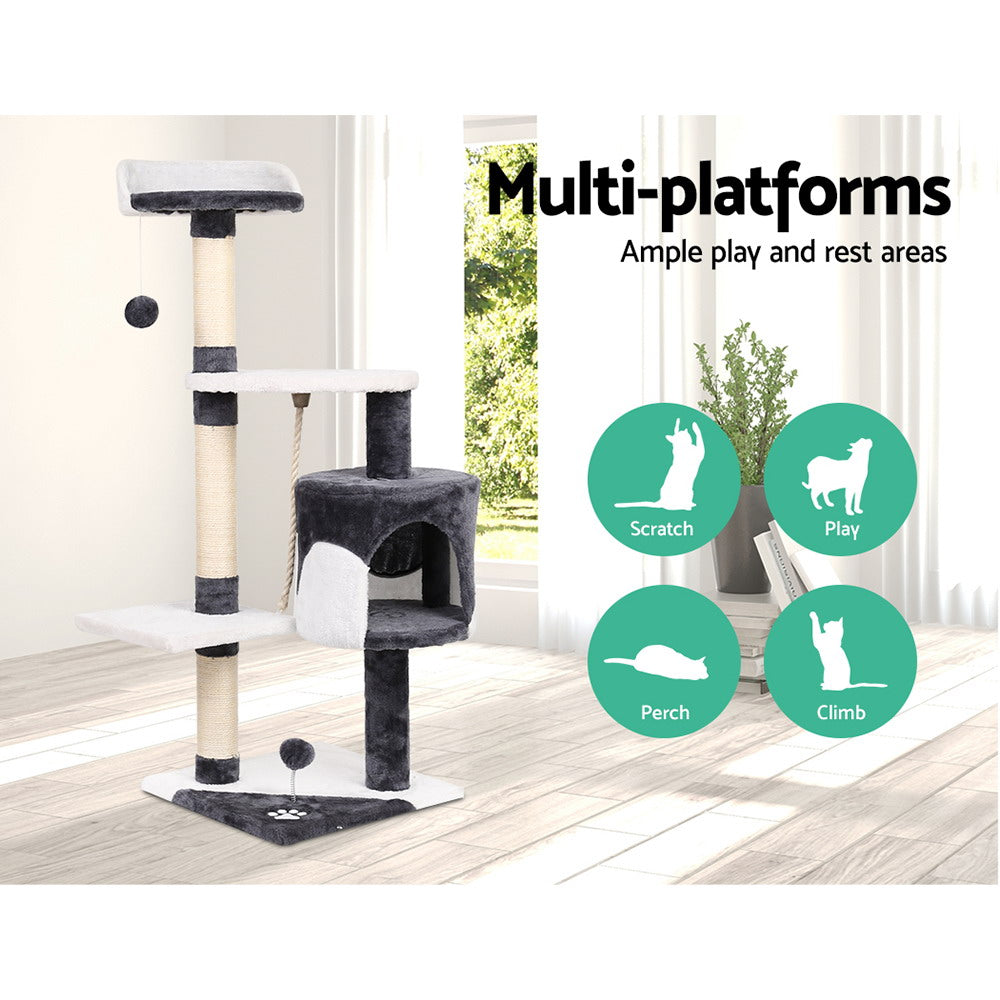 112cm Multi-Level Wooden Cat Tree with Scratching Posts & Condo