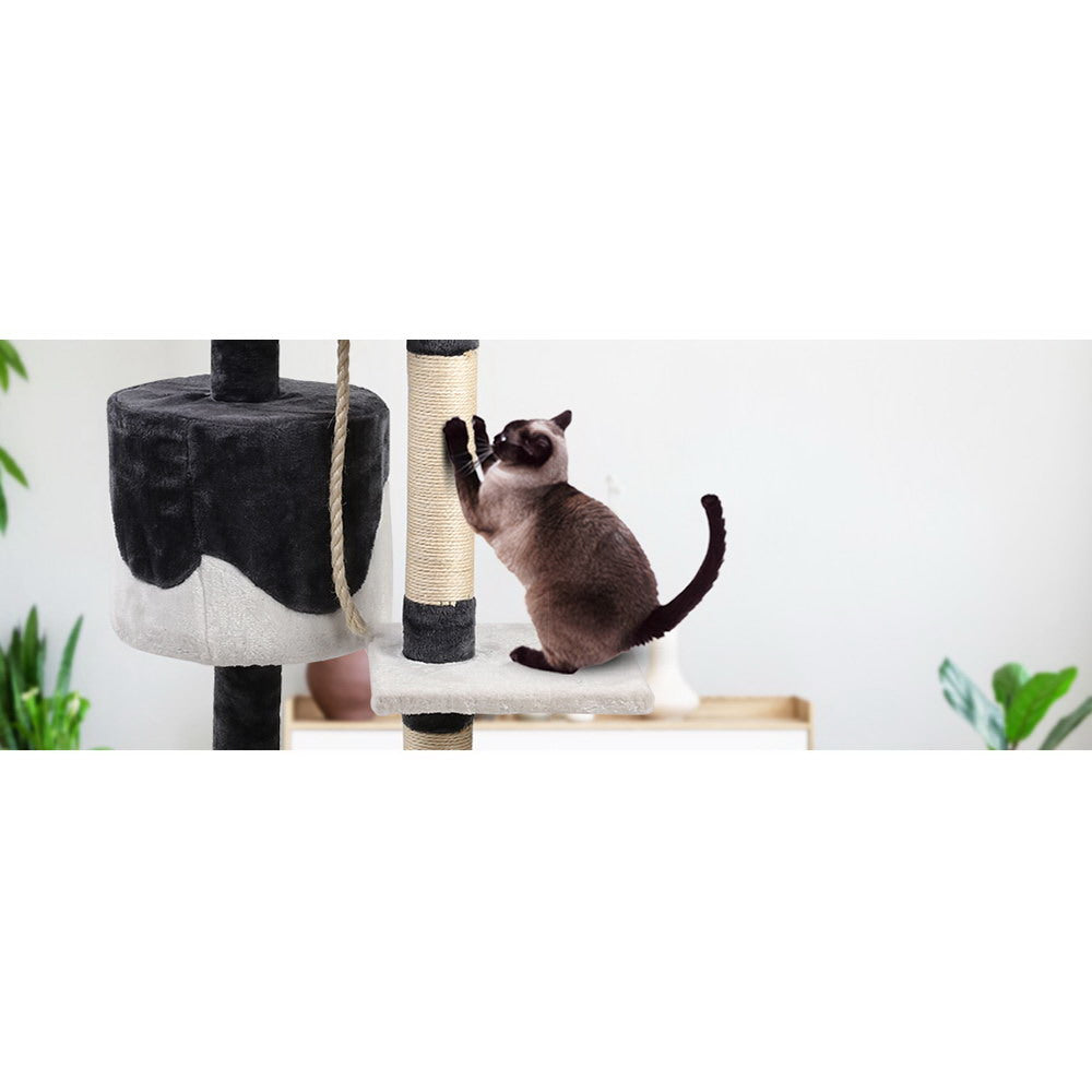 112cm Multi-Level Wooden Cat Tree with Scratching Posts & Condo