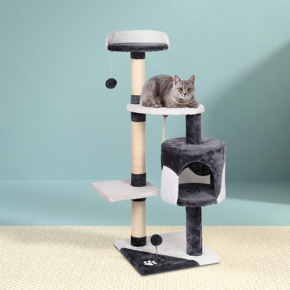 112cm Multi-Level Wooden Cat Tree with Scratching Posts & Condo