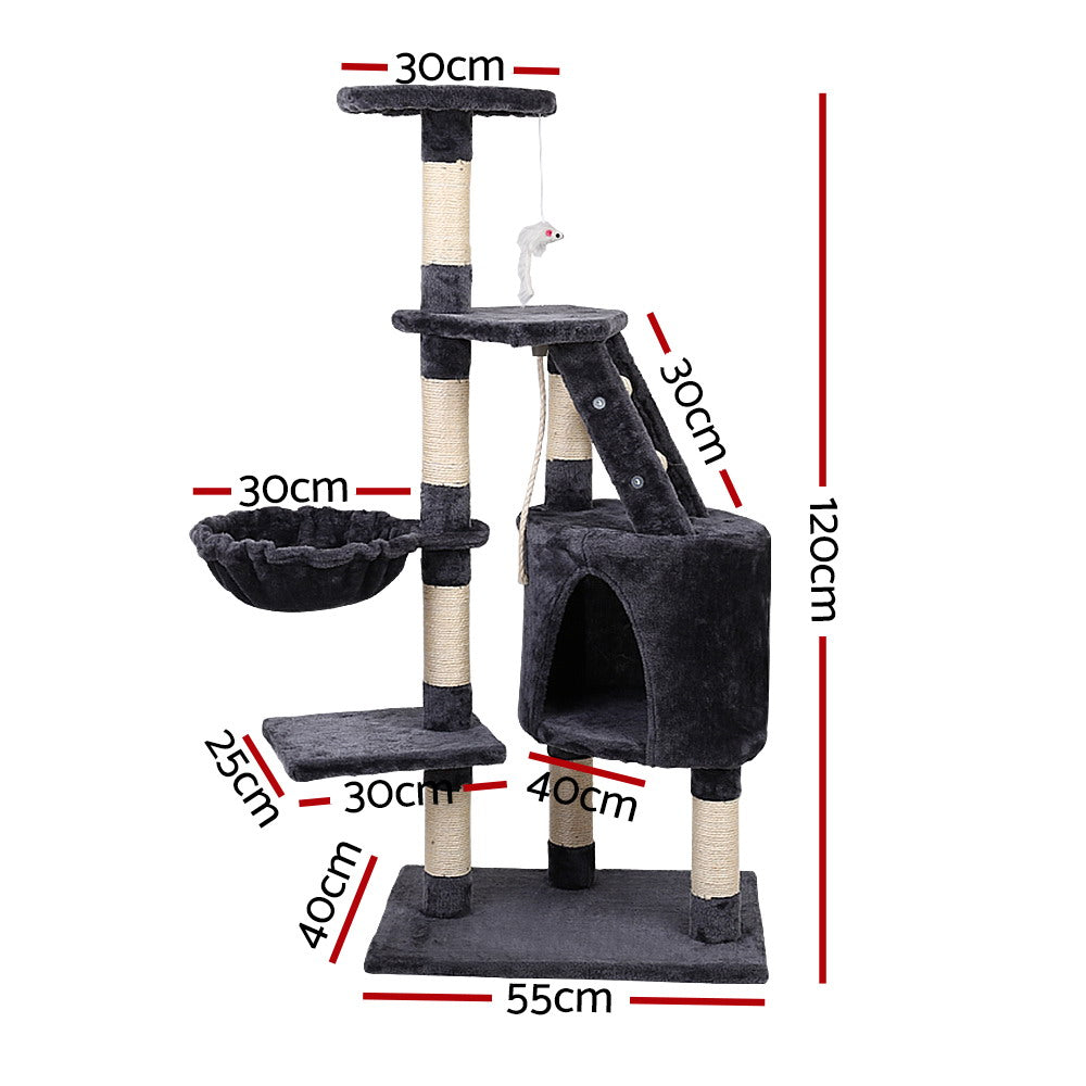 120cm Multi-Level Cat Tree with Scratching Posts, Wooden Condo, Bed & Toys