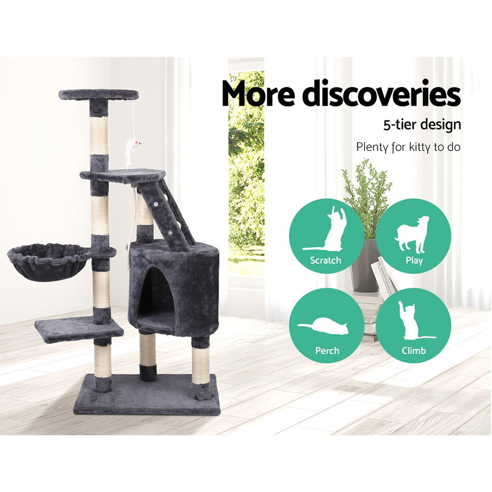 120cm Multi-Level Cat Tree with Scratching Posts, Wooden Condo, Bed & Toys