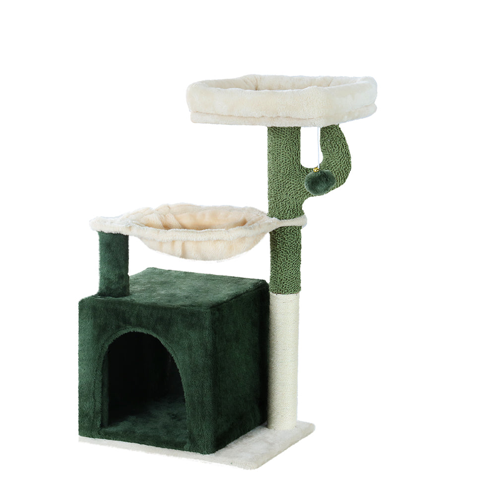 78cm Wooden Cat Tree with Scratching Post, Condo & Bed – Green