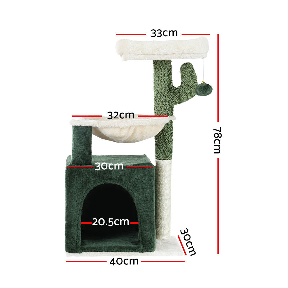 78cm Wooden Cat Tree with Scratching Post, Condo & Bed – Green