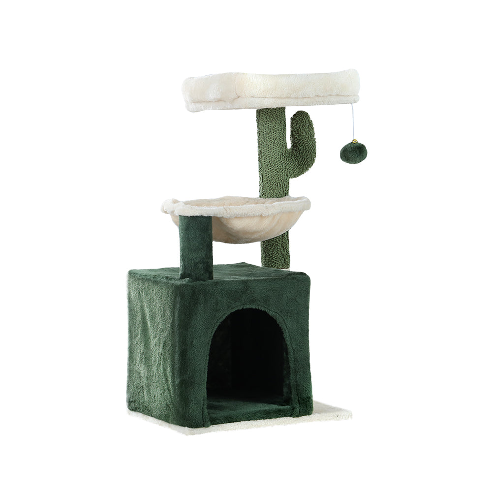 78cm Wooden Cat Tree with Scratching Post, Condo & Bed – Green
