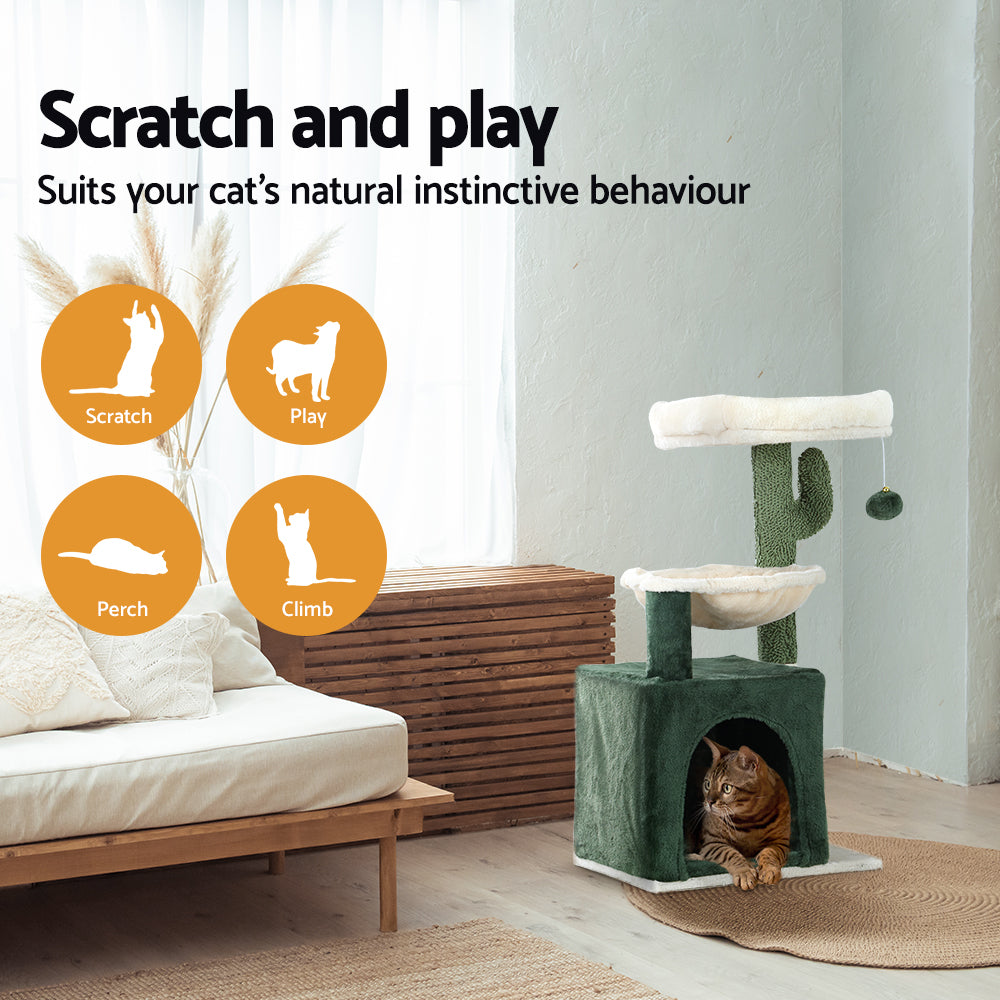 78cm Wooden Cat Tree with Scratching Post, Condo & Bed – Green