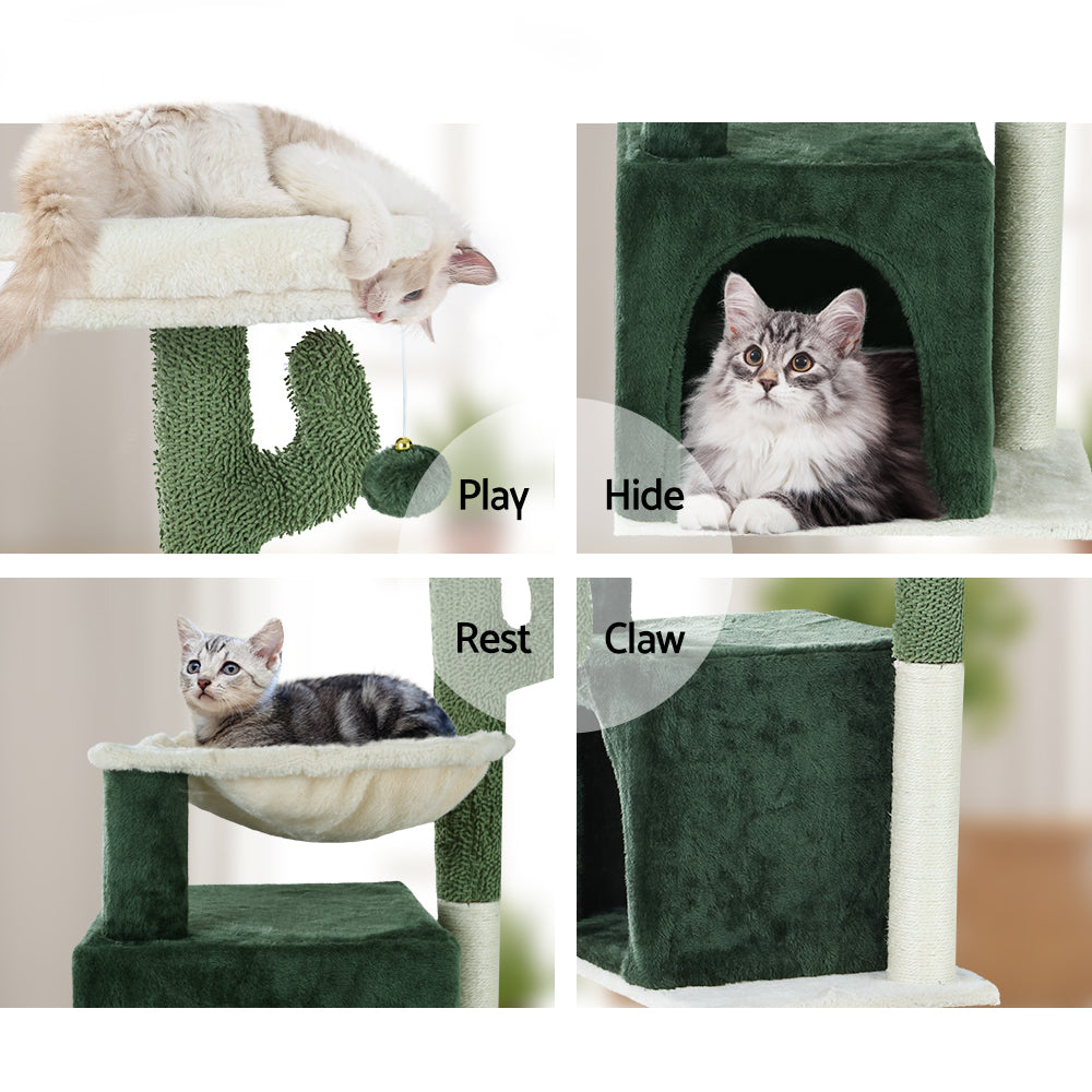 78cm Wooden Cat Tree with Scratching Post, Condo & Bed – Green