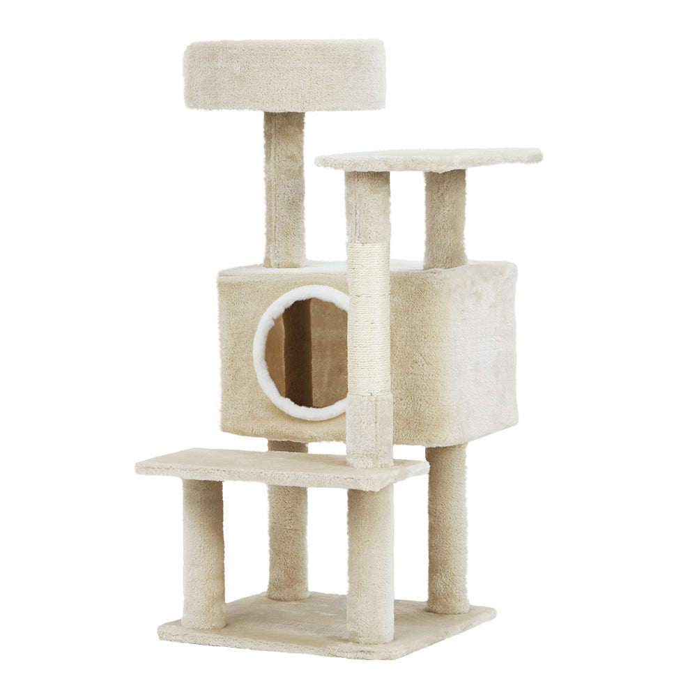 90cm Wooden Cat Tree with Scratching Post, Condo & Bed