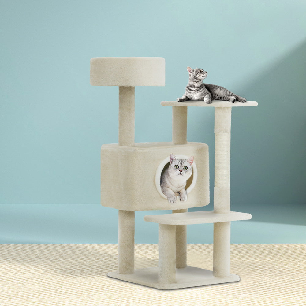 90cm Wooden Cat Tree with Scratching Post, Condo & Bed