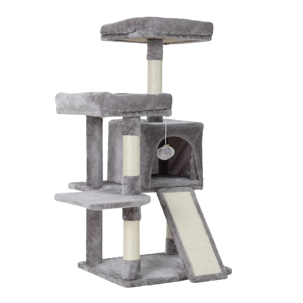 103cm Cat Tree Tower with Scratching Posts & Wooden Condo – Grey