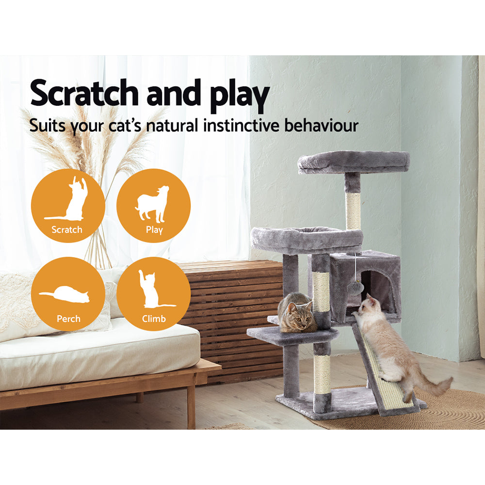 103cm Cat Tree Tower with Scratching Posts & Wooden Condo – Grey
