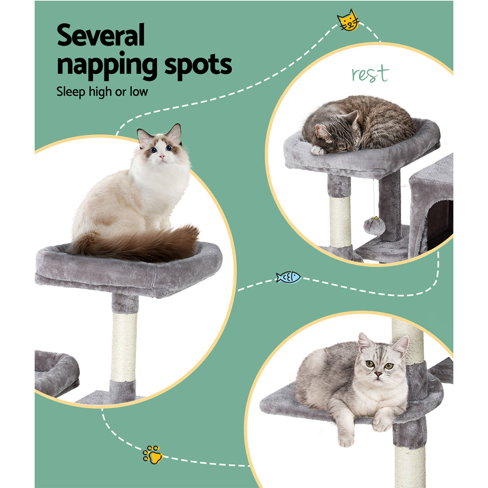 103cm Cat Tree Tower with Scratching Posts & Wooden Condo – Grey
