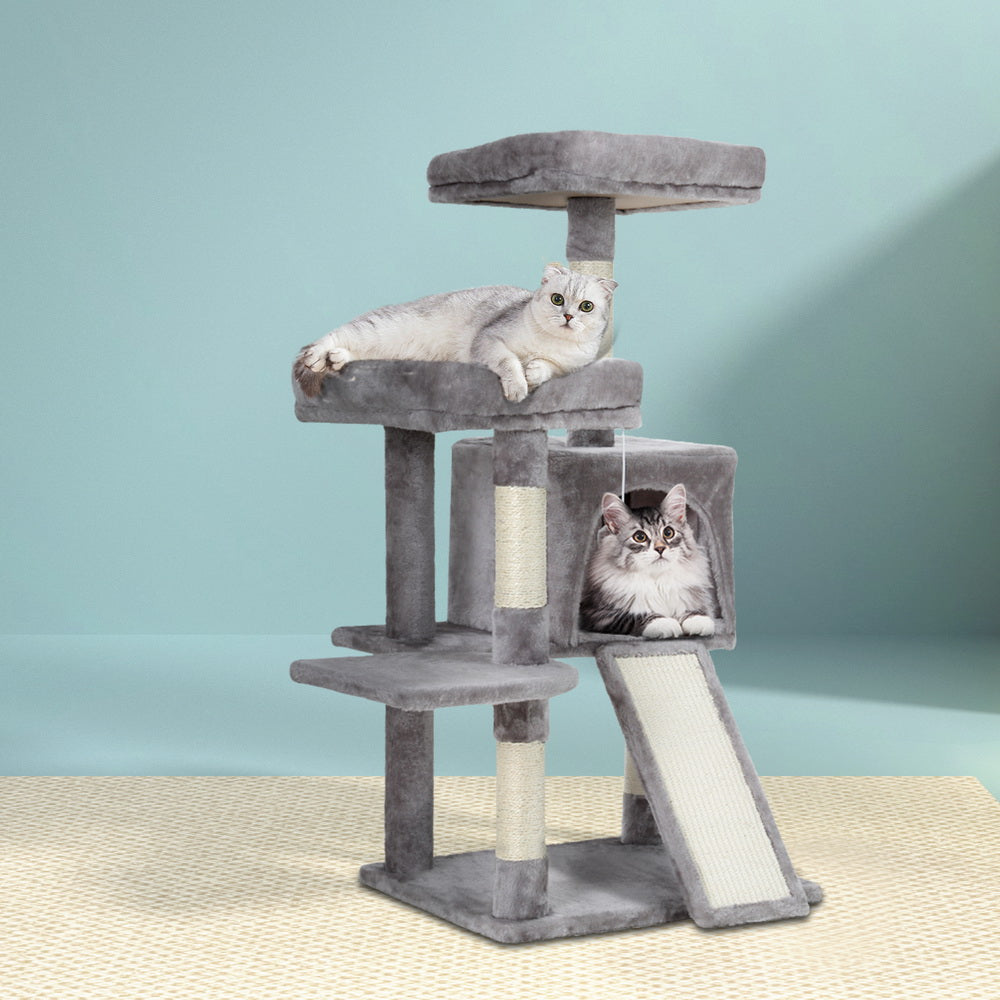 103cm Cat Tree Tower with Scratching Posts & Wooden Condo – Grey