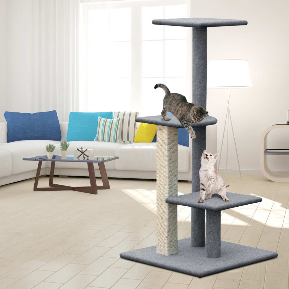 124cm Multi-Level Cat Tree with Scratching Posts & Wooden Condo