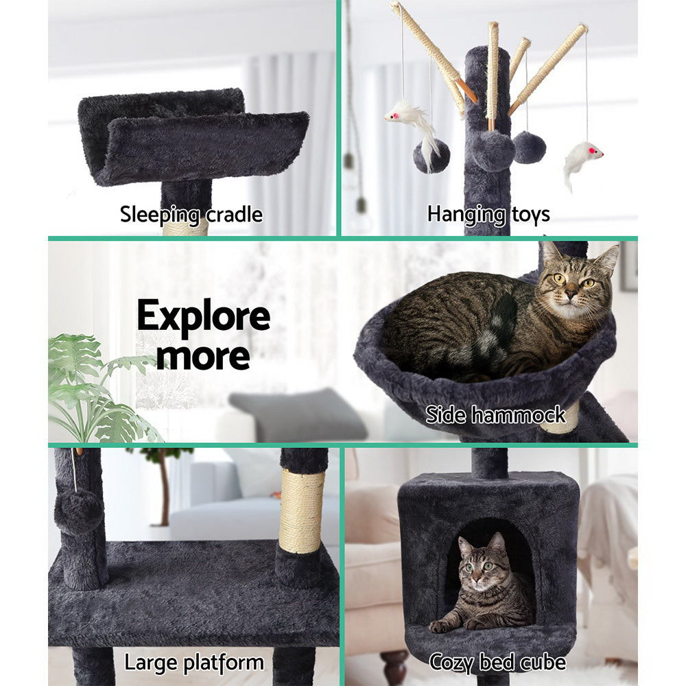 140cm Multi-Level Cat Tree with Scratching Posts, Condo & Bed – Grey