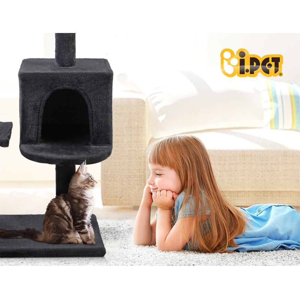140cm Multi-Level Cat Tree with Scratching Posts, Condo & Bed – Grey