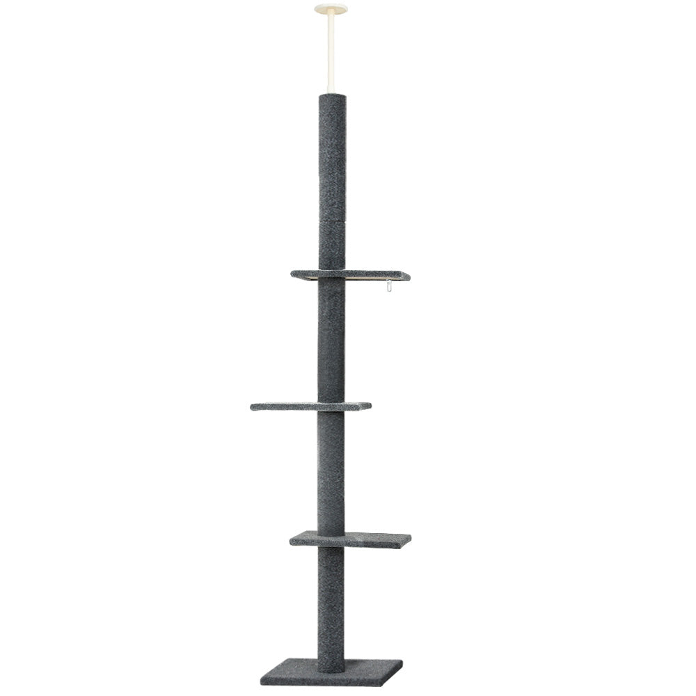 290cm Floor-to-Ceiling Cat Tree Tower with Scratching Posts & Beds – Grey