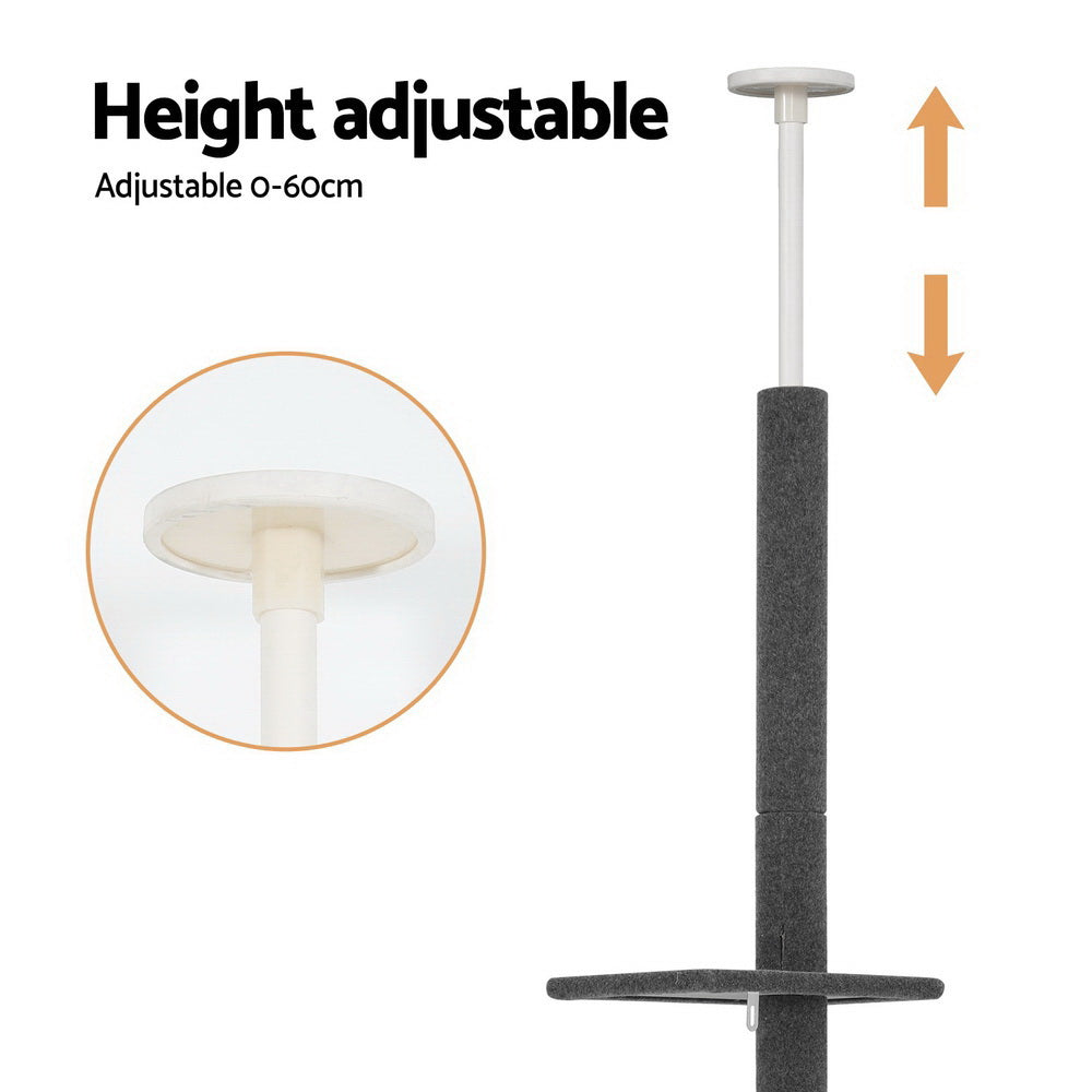 290cm Floor-to-Ceiling Cat Tree Tower with Scratching Posts & Beds – Grey