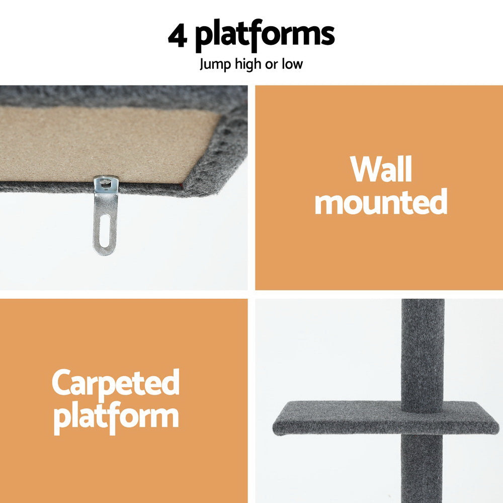 290cm Floor-to-Ceiling Cat Tree Tower with Scratching Posts & Beds – Grey