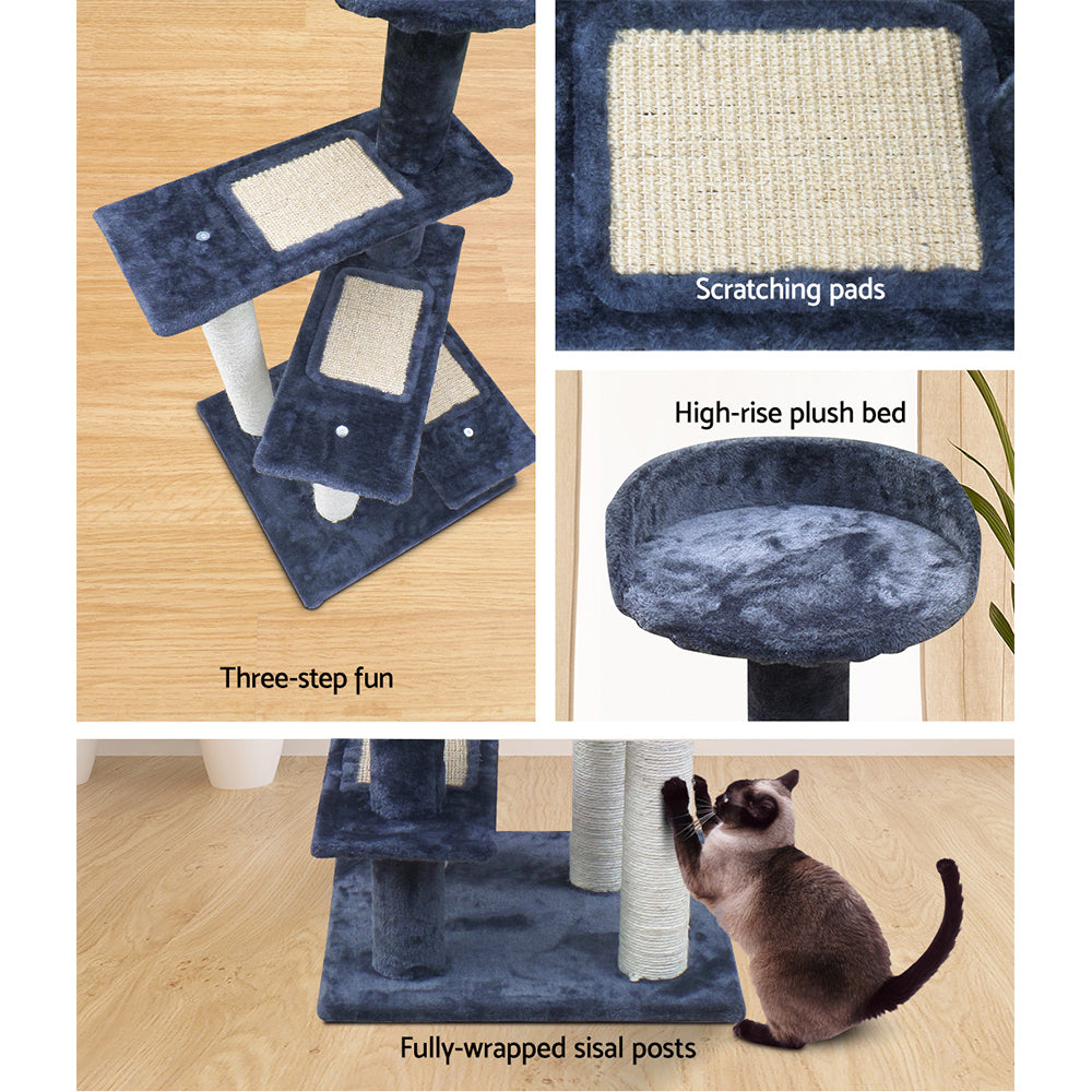 100cm Multi-Level Cat Tree with Scratching Posts, Wooden Condo & Bed