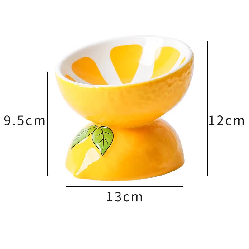 Ceramic Elevated Pet Food Bowl - Lemon-3