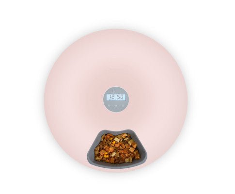 6 Meal Automatic Pet Food Dispenser with Programmable Timer - Blush-0