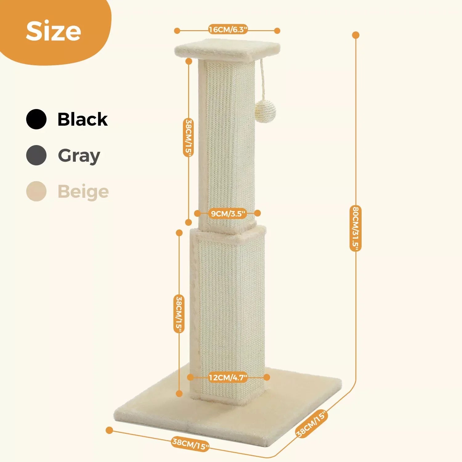 80cm Cat Scratching Tower Post (2 Colours)-3