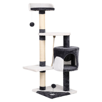 112cm Multi-Level Wooden Cat Tree with Scratching Posts & Condo
