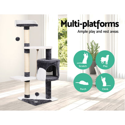 112cm Multi-Level Wooden Cat Tree with Scratching Posts & Condo