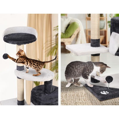112cm Multi-Level Wooden Cat Tree with Scratching Posts & Condo