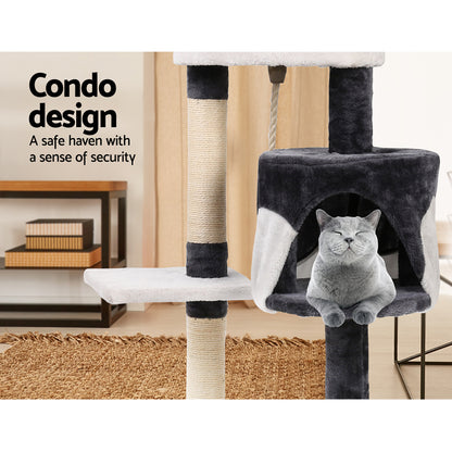 112cm Multi-Level Wooden Cat Tree with Scratching Posts & Condo
