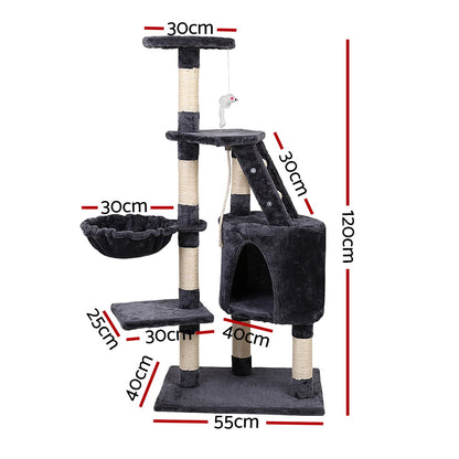 120cm Multi-Level Cat Tree with Scratching Posts, Wooden Condo, Bed & Toys