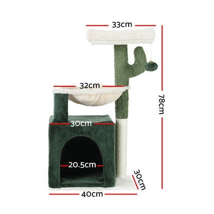 78cm Wooden Cat Tree with Scratching Post, Condo & Bed – Green