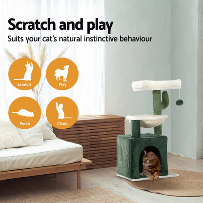 78cm Wooden Cat Tree with Scratching Post, Condo & Bed – Green