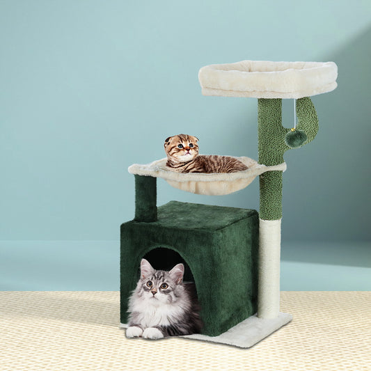78cm Wooden Cat Tree with Scratching Post, Condo & Bed – Green