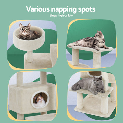 90cm Wooden Cat Tree with Scratching Post, Condo & Bed