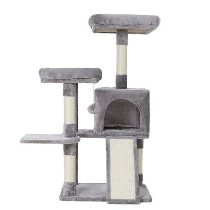 103cm Cat Tree Tower with Scratching Posts & Wooden Condo – Grey