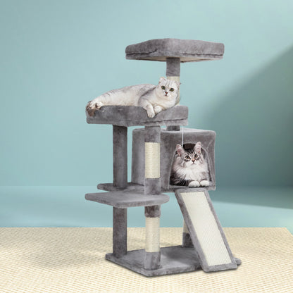 103cm Cat Tree Tower with Scratching Posts & Wooden Condo – Grey