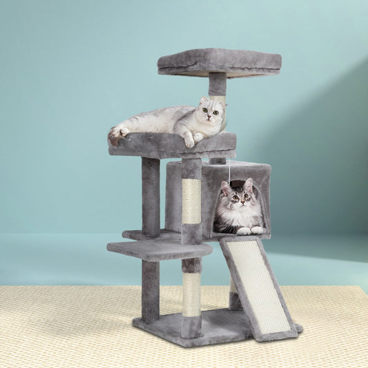 103cm Cat Tree Tower with Scratching Posts & Wooden Condo – Grey
