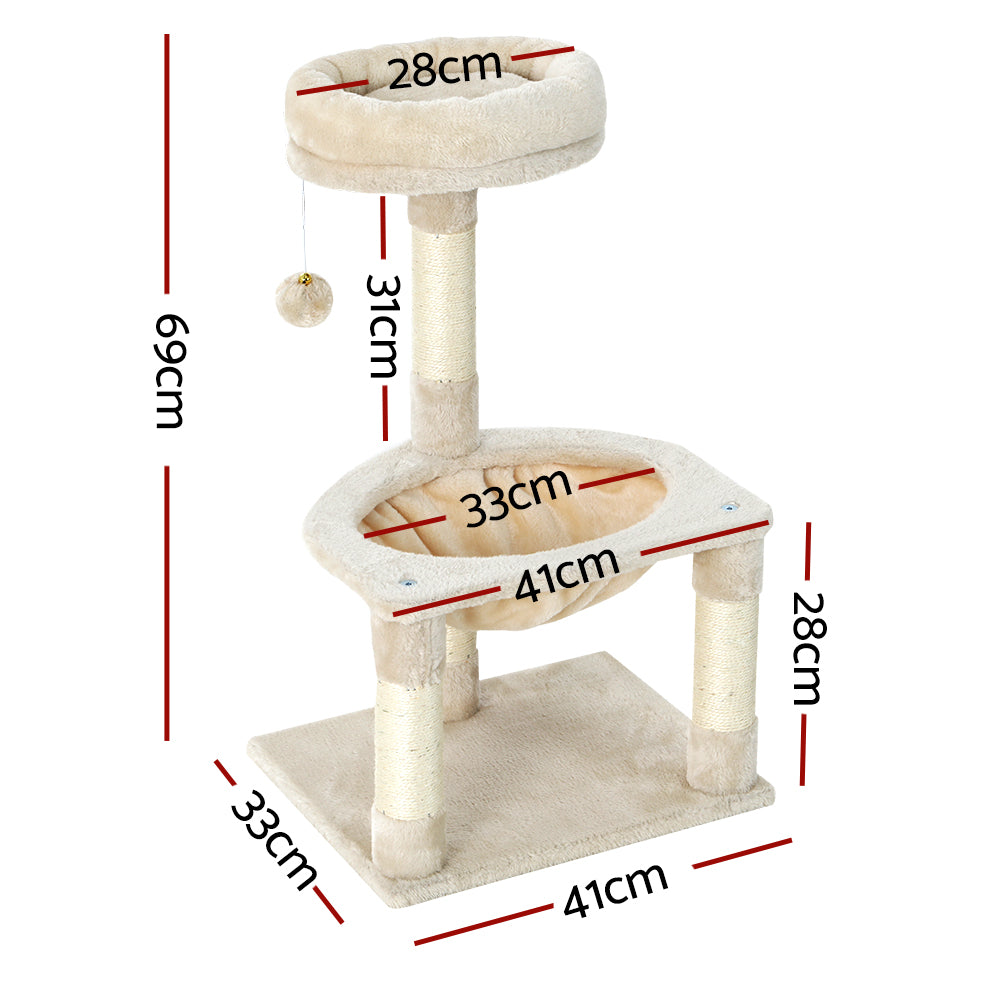 69cm Cat Tree with Scratching Post, Wooden Condo, Toys, and Bed