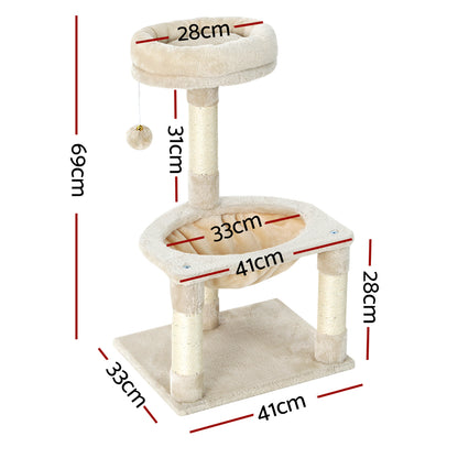 69cm Cat Tree with Scratching Post, Wooden Condo, Toys, and Bed