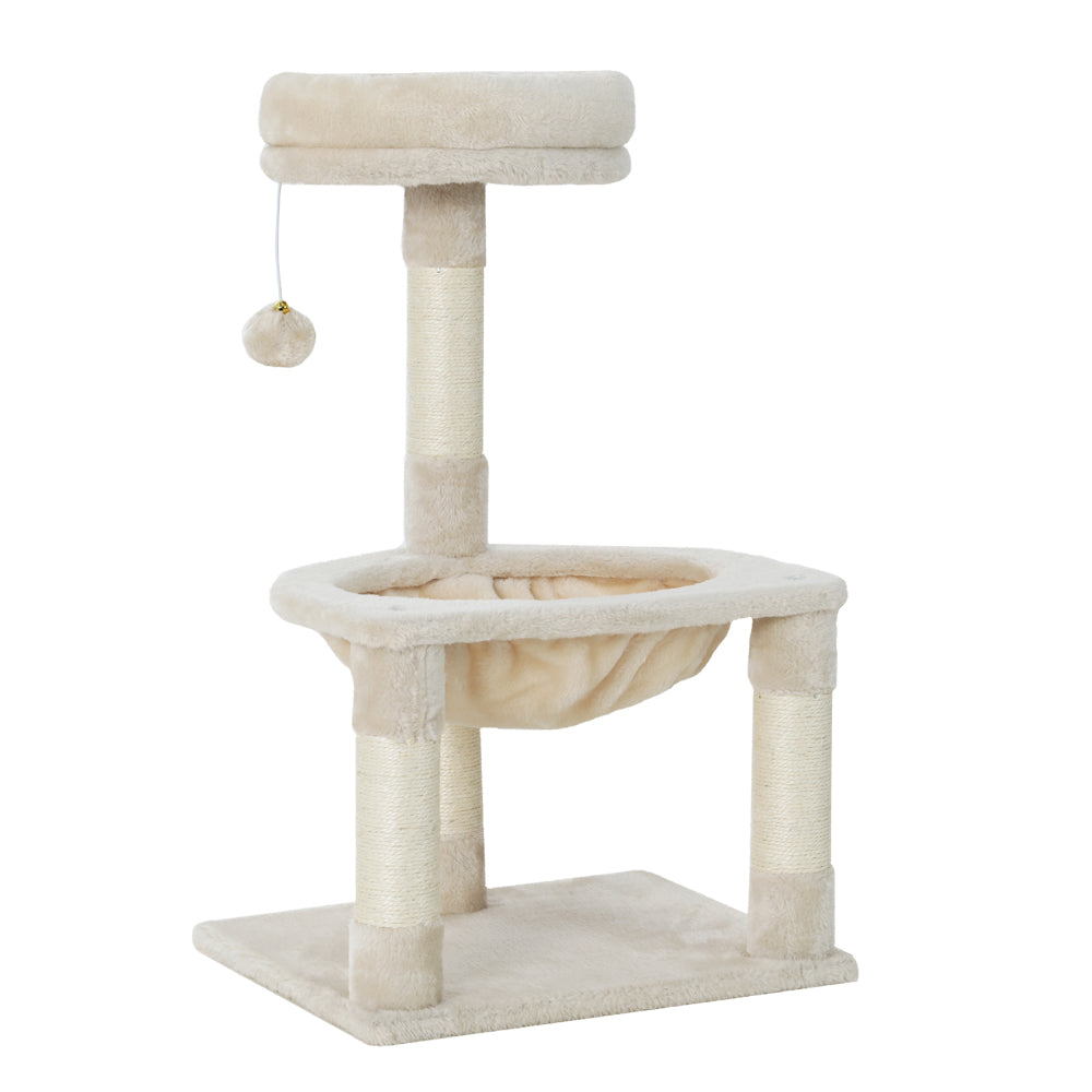 69cm Cat Tree with Scratching Post, Wooden Condo, Toys, and Bed