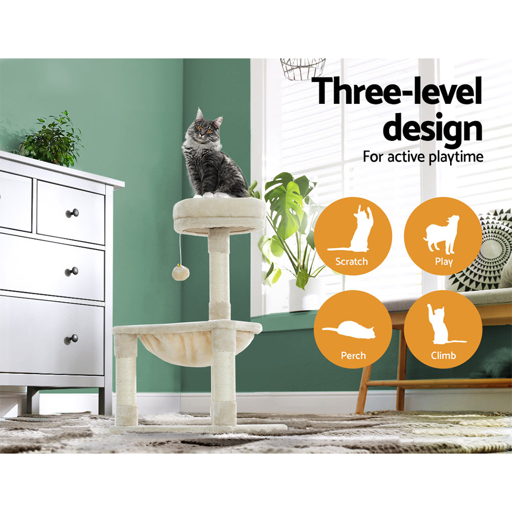 69cm Cat Tree with Scratching Post, Wooden Condo, Toys, and Bed
