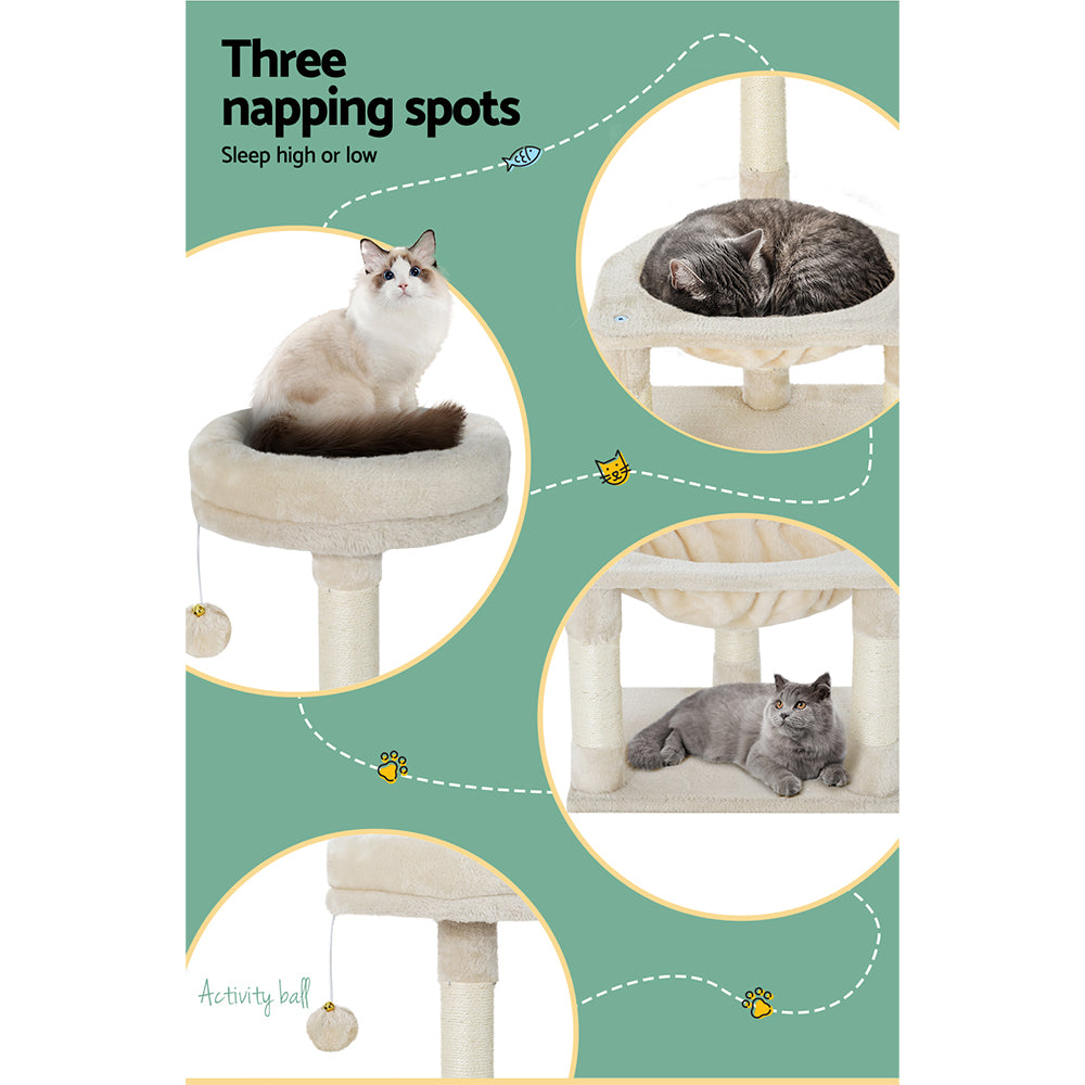 69cm Cat Tree with Scratching Post, Wooden Condo, Toys, and Bed