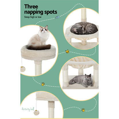 69cm Cat Tree with Scratching Post, Wooden Condo, Toys, and Bed