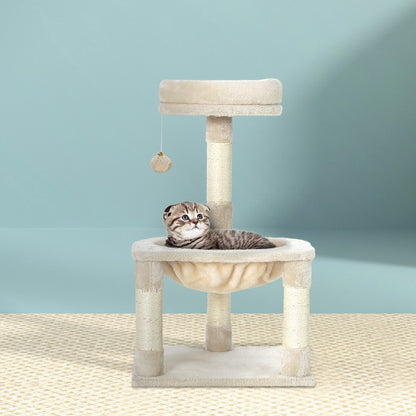 69cm Cat Tree with Scratching Post, Wooden Condo, Toys, and Bed