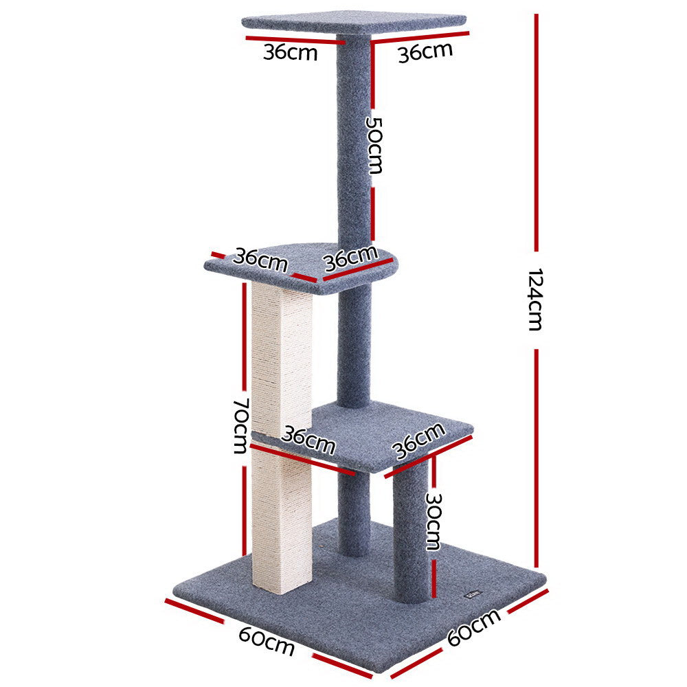 124cm Multi-Level Cat Tree with Scratching Posts & Wooden Condo