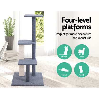 124cm Multi-Level Cat Tree with Scratching Posts & Wooden Condo