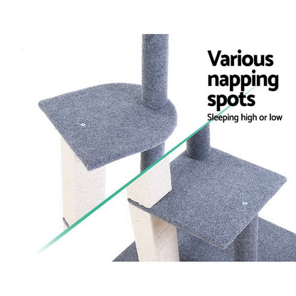 124cm Multi-Level Cat Tree with Scratching Posts & Wooden Condo