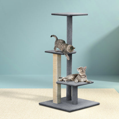 124cm Multi-Level Cat Tree with Scratching Posts & Wooden Condo